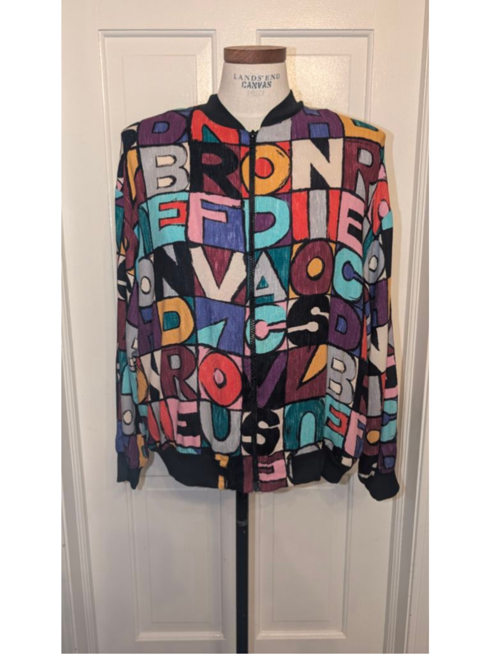 vintage 80's Sharon Bomber Jacket Multi-color Black